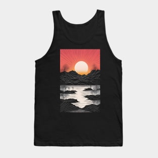 Japanese style landscape with sunset Tank Top